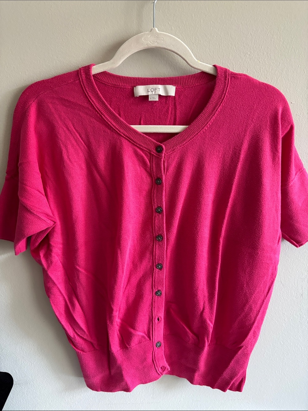 LOFT Hot Pink Short-Sleeve Button Front Cardigan